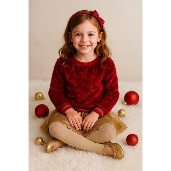 Nannette Kids Girls Red Fuzzy Sparkle Faux Fur Sweater Size 6 – Cozy & Festive - Picture 2 of 9